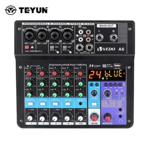 6 Channel Power Karaoke Stereo Amplifier Audio Mixer Sound Interface Mixing Console Computer Input Power Number Live Broadcast